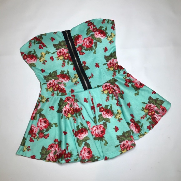 Topia Tops - Topia Floral Design Ruffle Strapless Top
